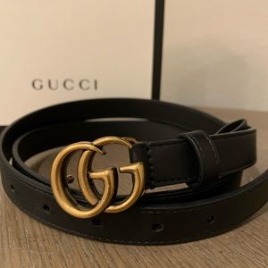 AUTHENTIC GUCCI THIN DOUBLE G LEATHER MARMONT BELT